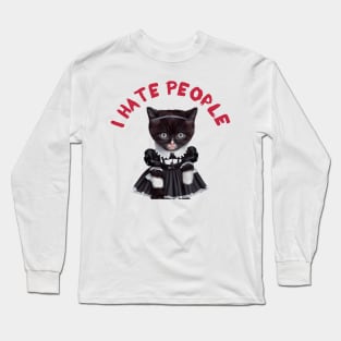 I Hate people cat dressed as Wednesday Addams Long Sleeve T-Shirt